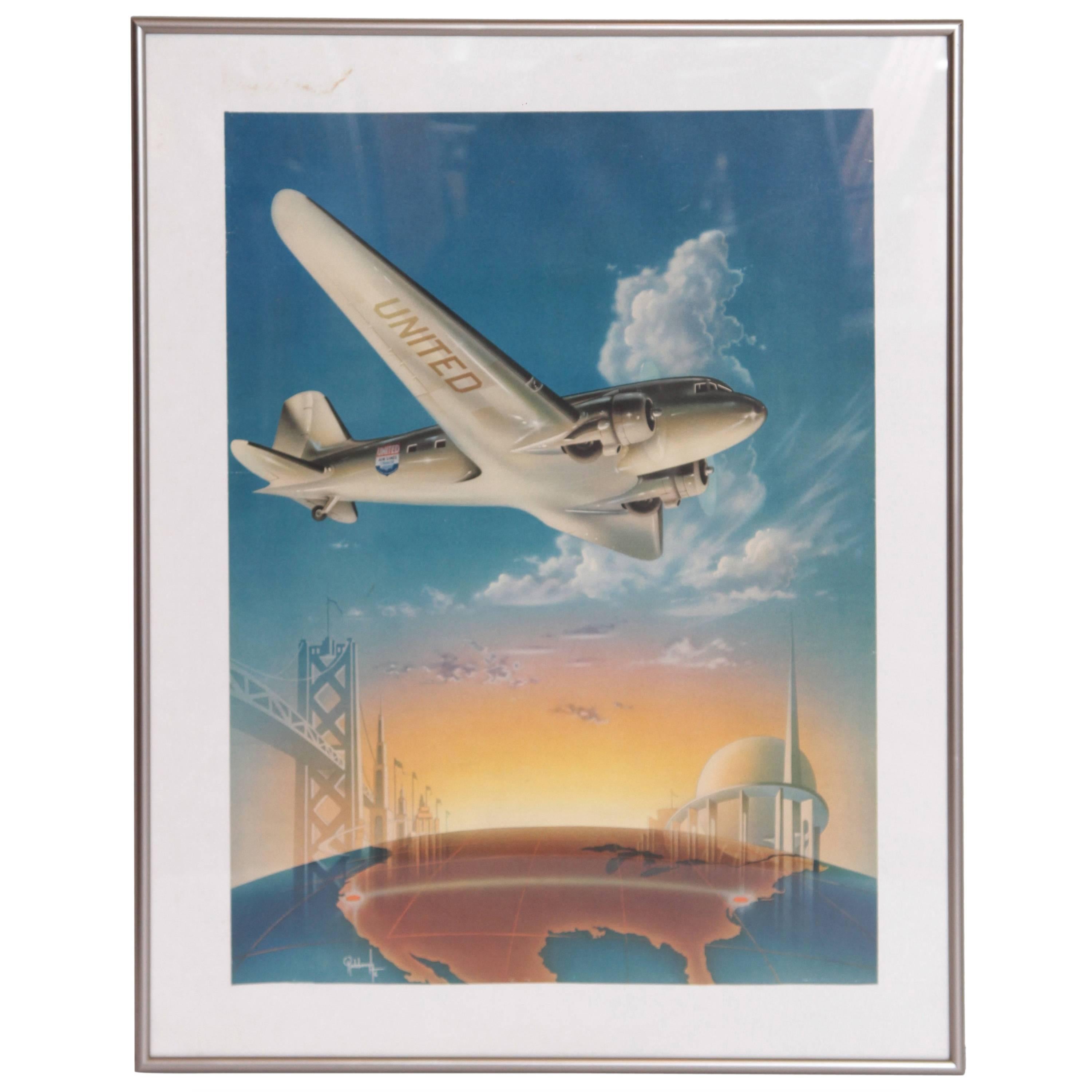 Art Deco Machine Age 1939 World's Fair Poster United Airlines Radebaugh DC 3