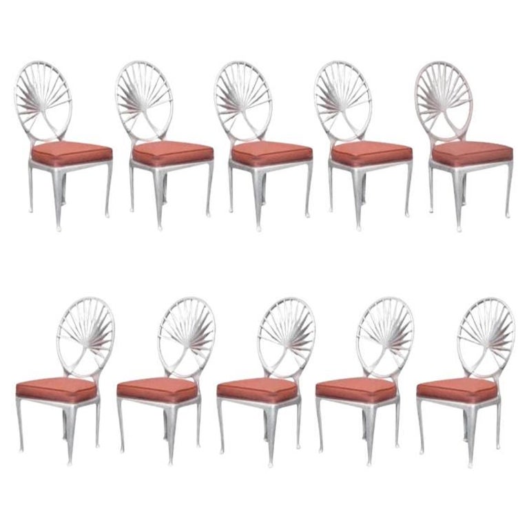 Art Deco Machine Age 1940s Aluminium Palm Leaf Dining Chairs by