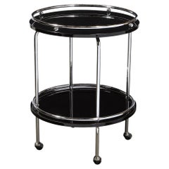 Art Deco Machine Age 2-Tier Polished Chrome & Black Lacquer Bar/ Serving Cart