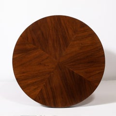 Art Deco Machine Age 3-Tier Round Side Table in Book-Matched Walnut & Lacquer