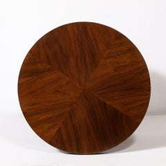 Art Deco Machine Age 3-Tier Round Side Table in Book-Matched Walnut & Lacquer