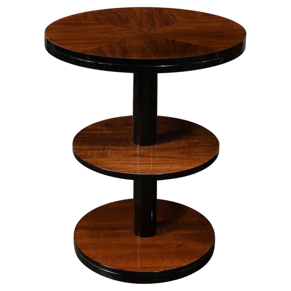 Art Deco Walnut Two-Tier Round Side Table For Sale at 1stDibs