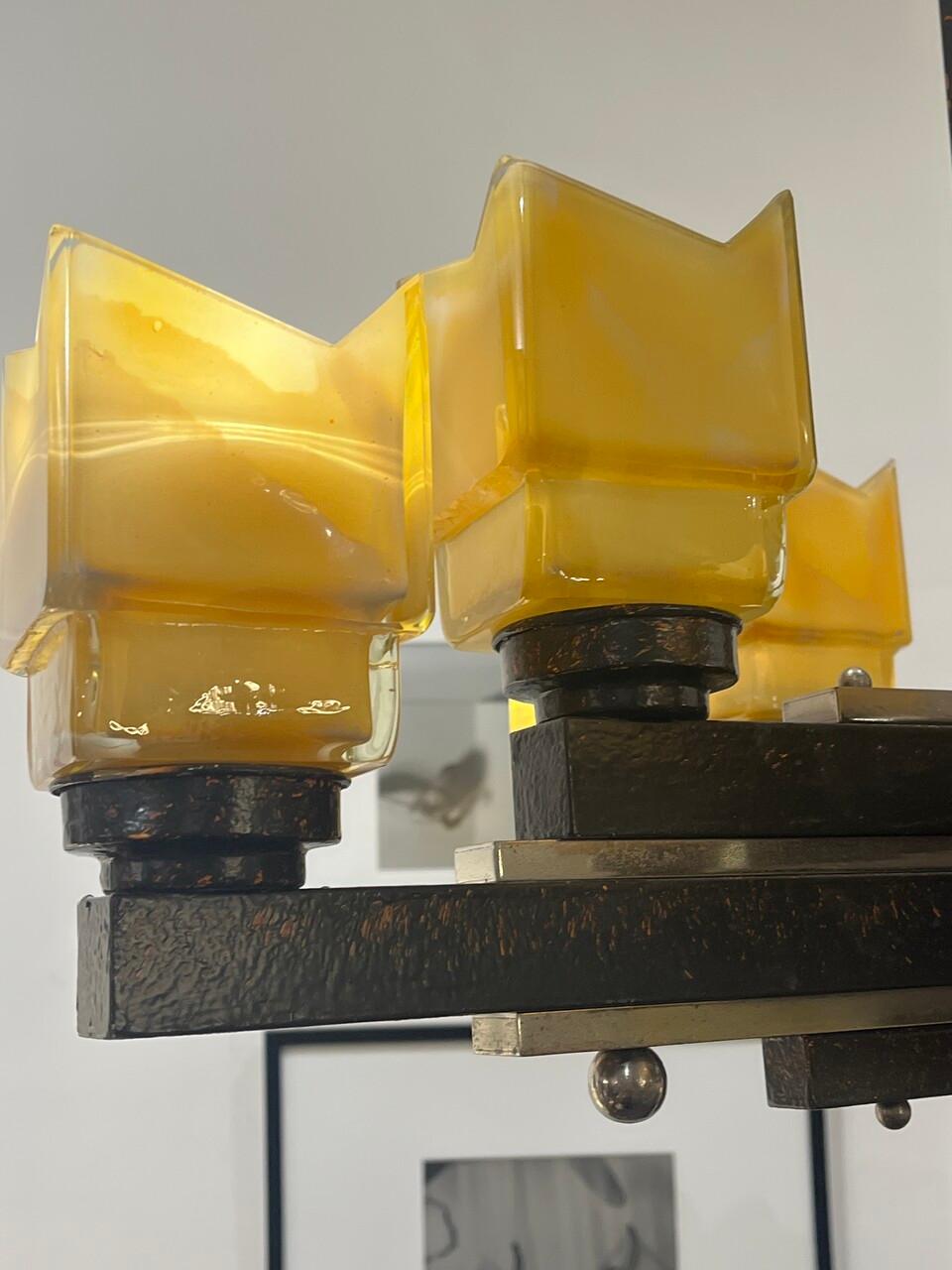 Steel Art Deco Machine Age 8 Light Chandelier For Sale