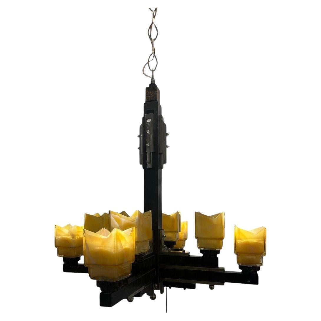 Art Deco Machine Age 8 Light Chandelier For Sale
