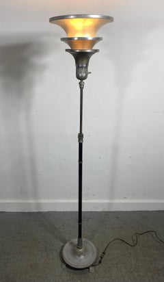 Art Deco/Machine age Aluminum Triple cone adjustable height Torchere, floor lamp