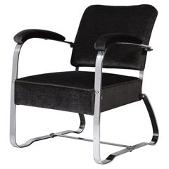 Art Deco Machine Age Armchair in Chrome & Smoked Pewter Mohair