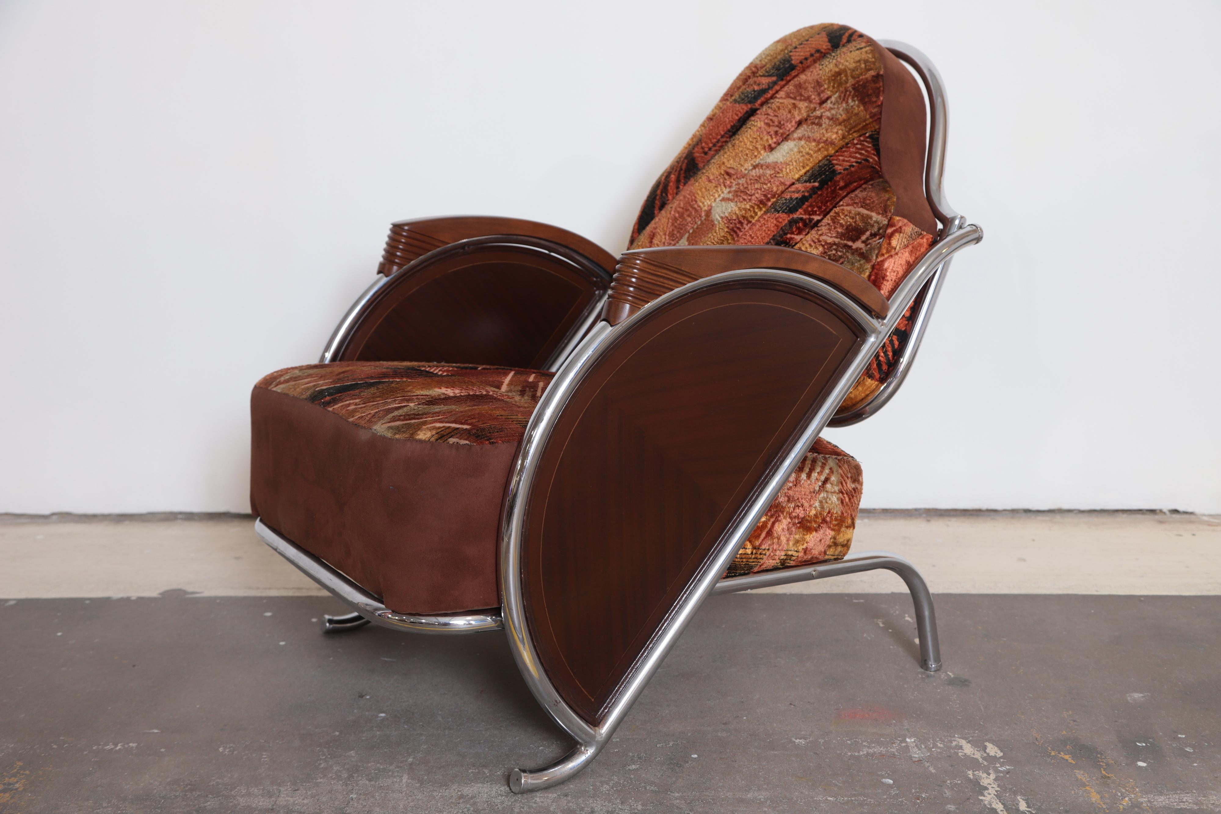 Art Deco Machine Age Armchair, Original Fabric Unusual Jazz Age Design For Sale 1