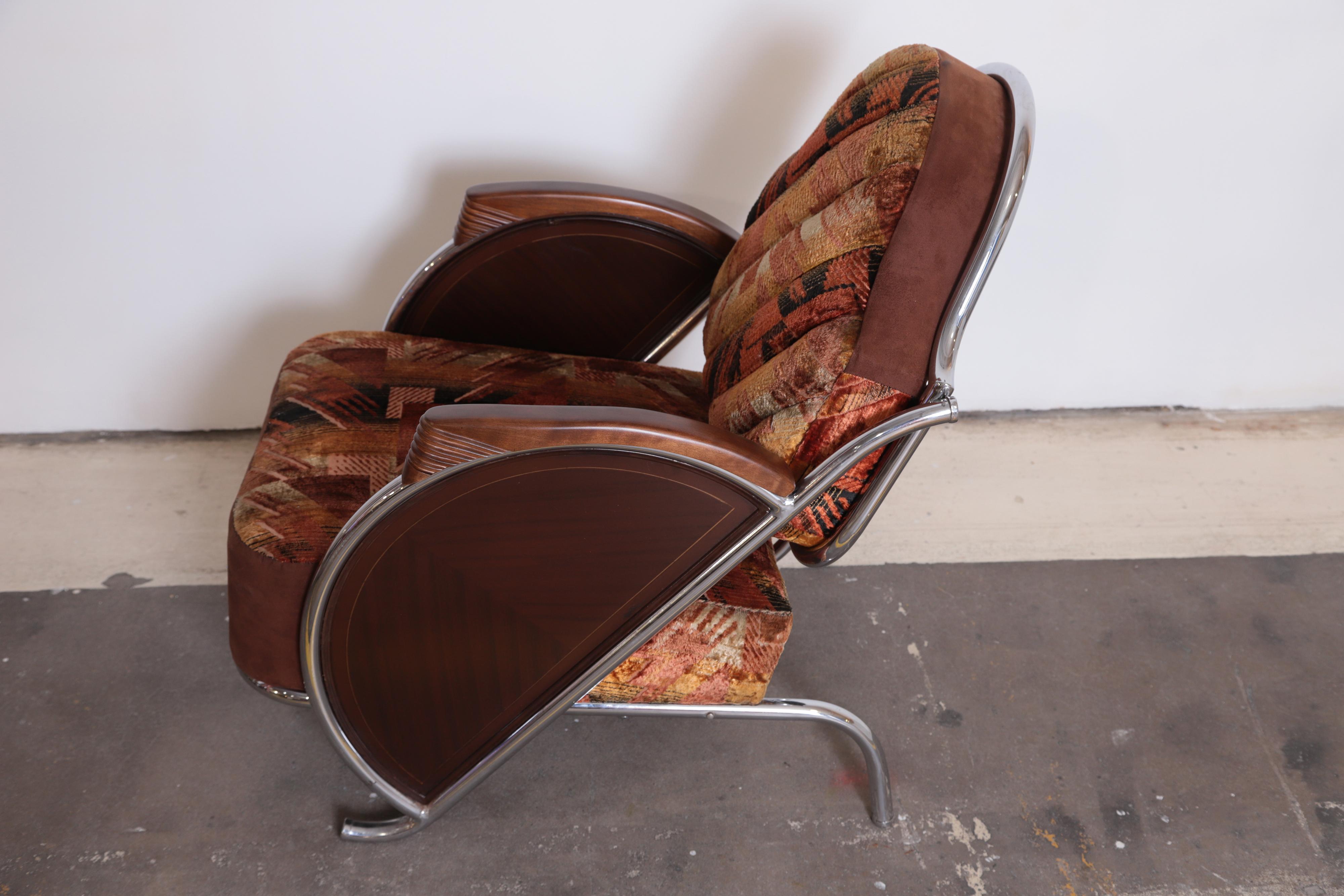 Art Deco Machine Age Armchair, Original Fabric Unusual Jazz Age Design For Sale 3