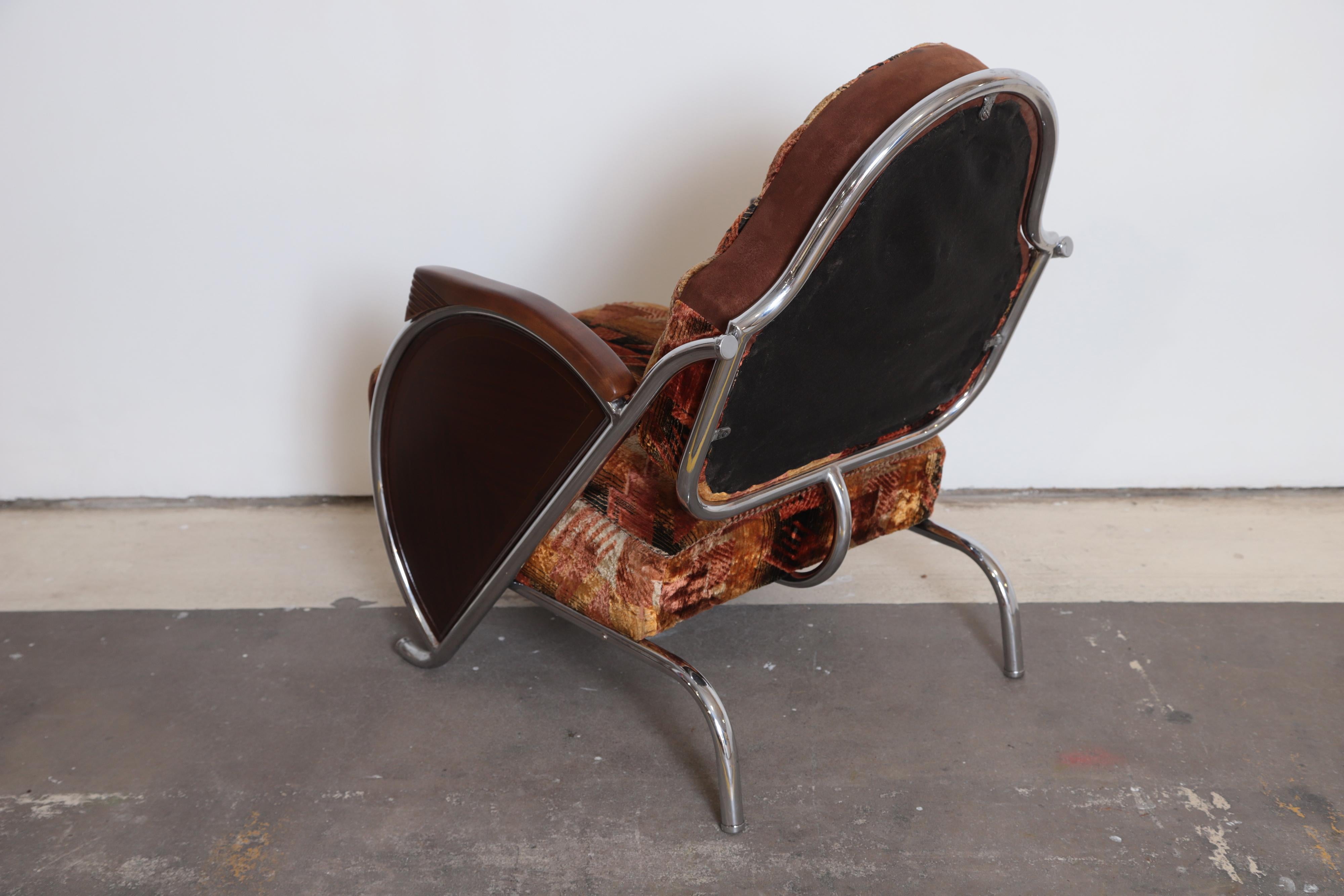 Art Deco Machine Age Armchair, Original Fabric Unusual Jazz Age Design For Sale 3