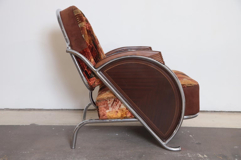 Appliqué Art Deco Machine Age Armchair, Original Fabric Unusual Jazz Age Design For Sale