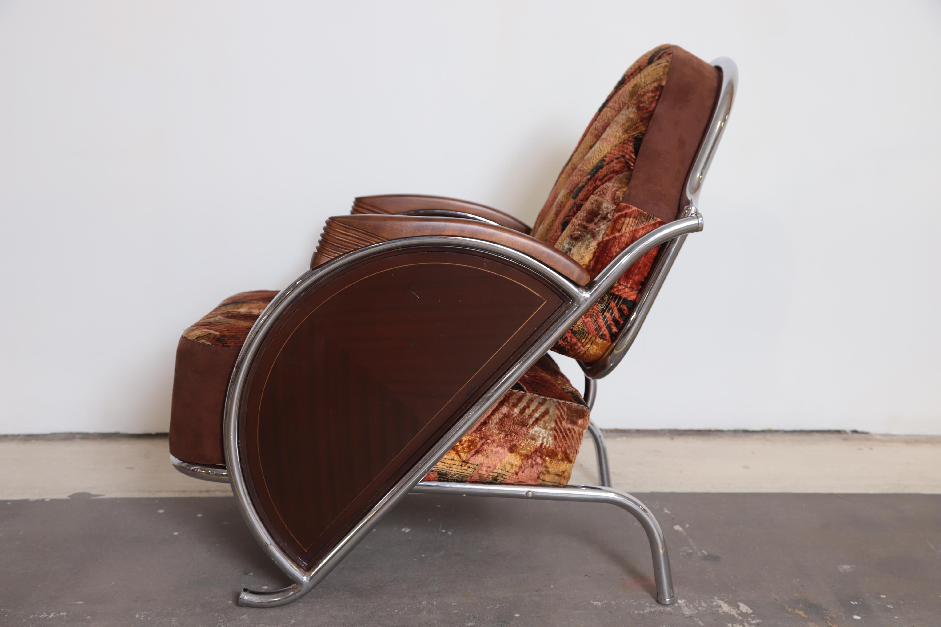 American Art Deco Machine Age Armchair, Original Fabric Unusual Jazz Age Design For Sale