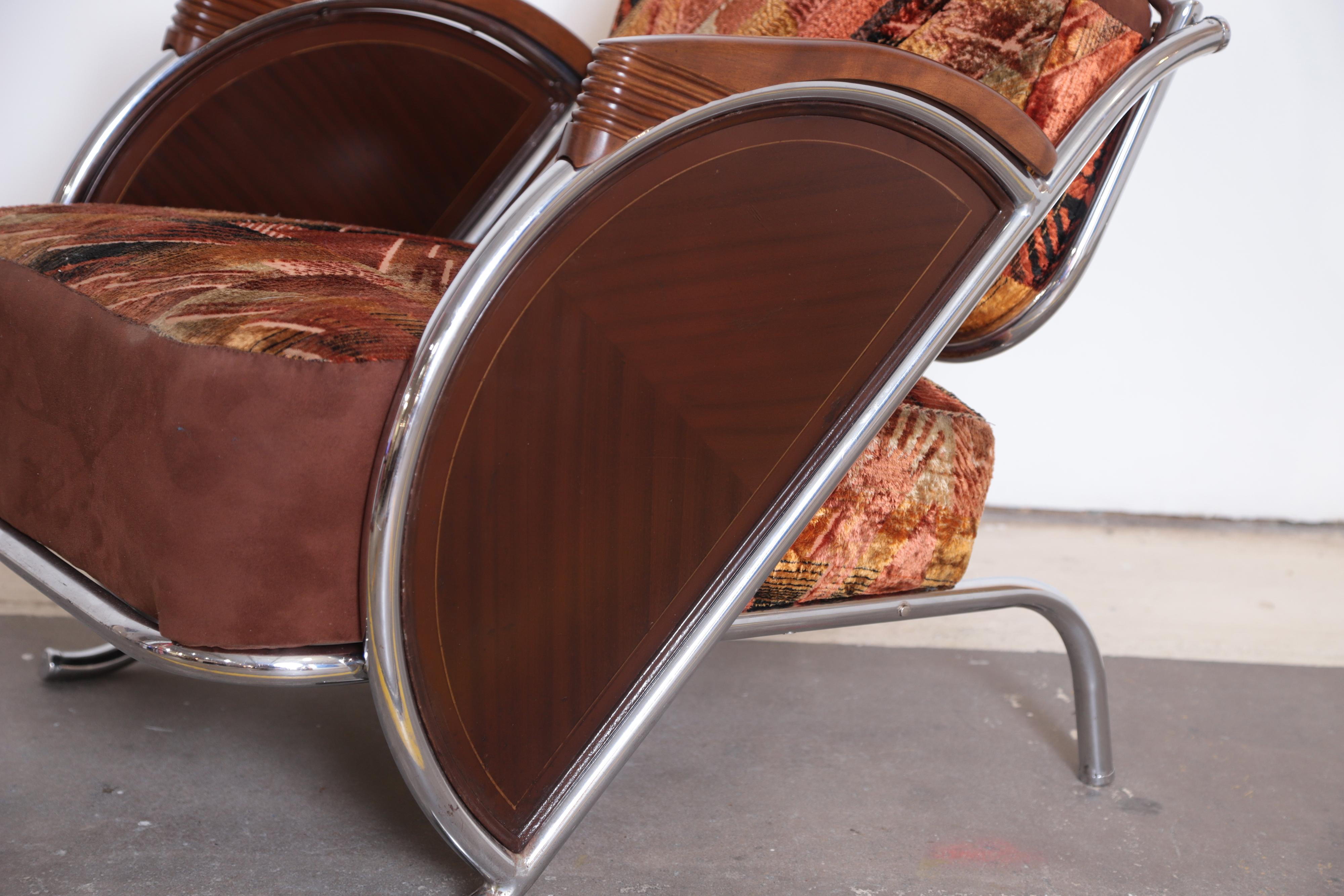 Appliqué Art Deco Machine Age Armchair, Original Fabric Unusual Jazz Age Design For Sale