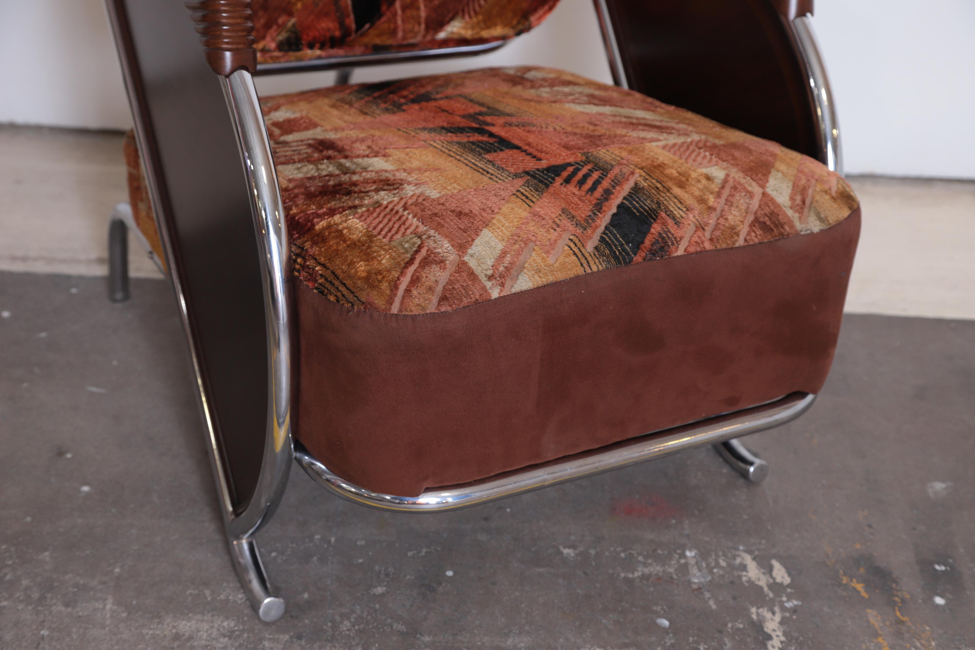 Mid-20th Century Art Deco Machine Age Armchair, Original Fabric Unusual Jazz Age Design For Sale