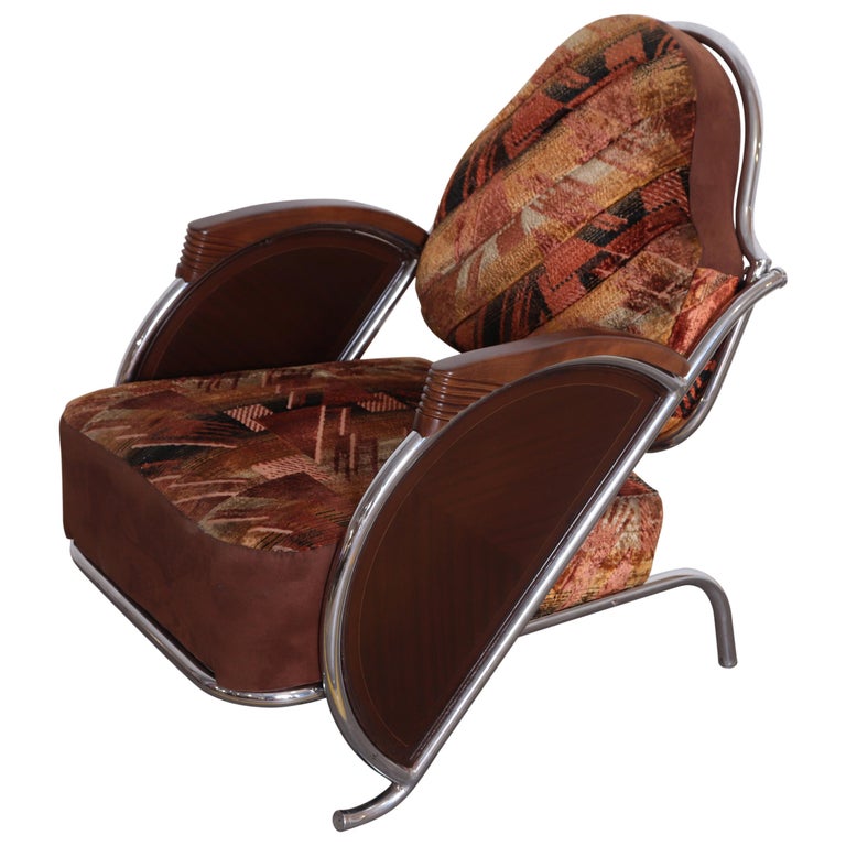 Art Deco Machine Age Armchair, Original Fabric Unusual Jazz Age Design For Sale
