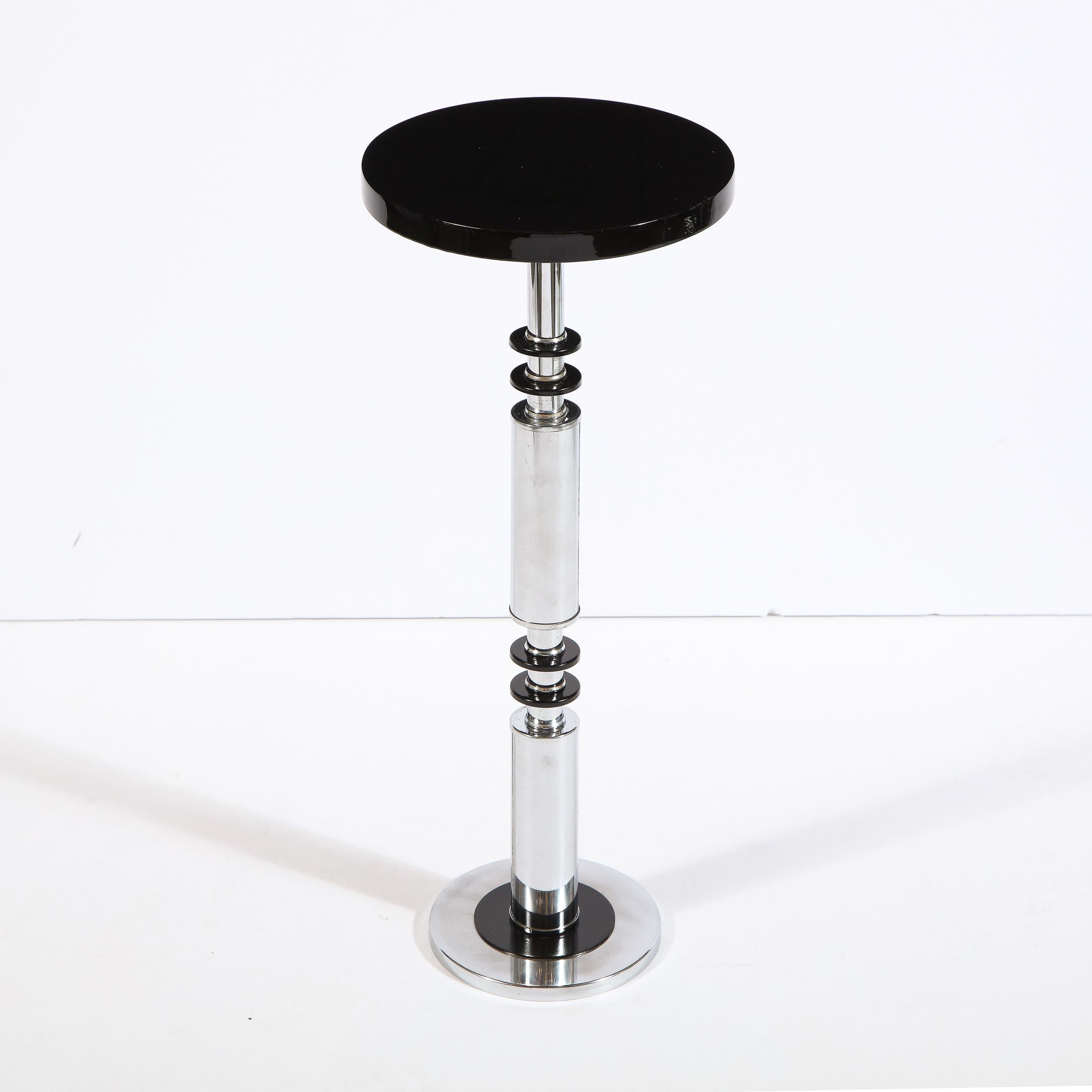 Mid-20th Century Art Deco Machine Age Banded Drinks Table in Black Lacquer and Chrome