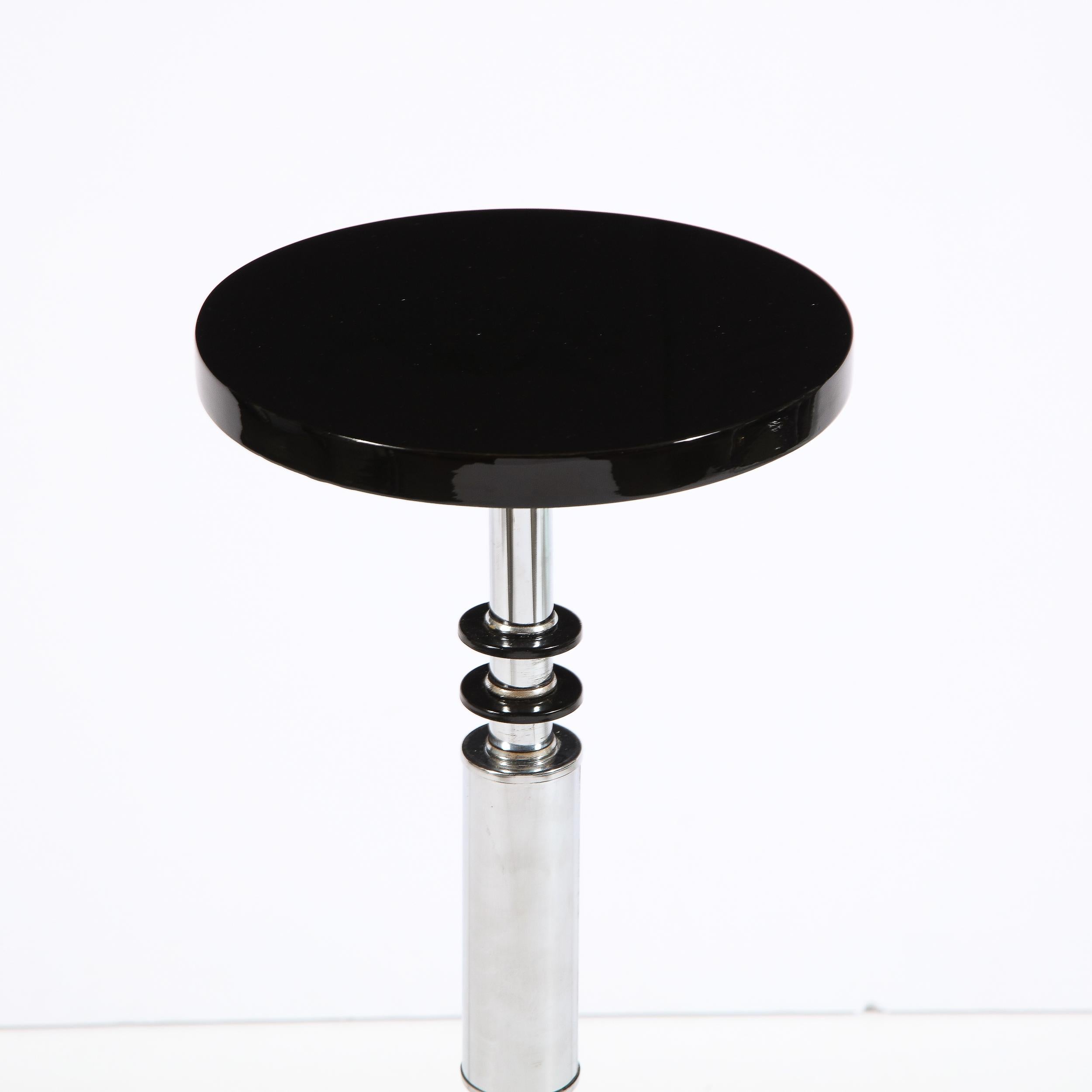 Art Deco Machine Age Banded Drinks Table in Black Lacquer and Chrome 1