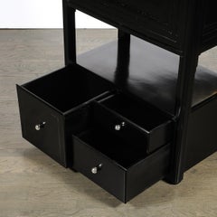 Art Deco Machine Age Bar Cabinet in Black Lacquer with Swivel and Drop Doors