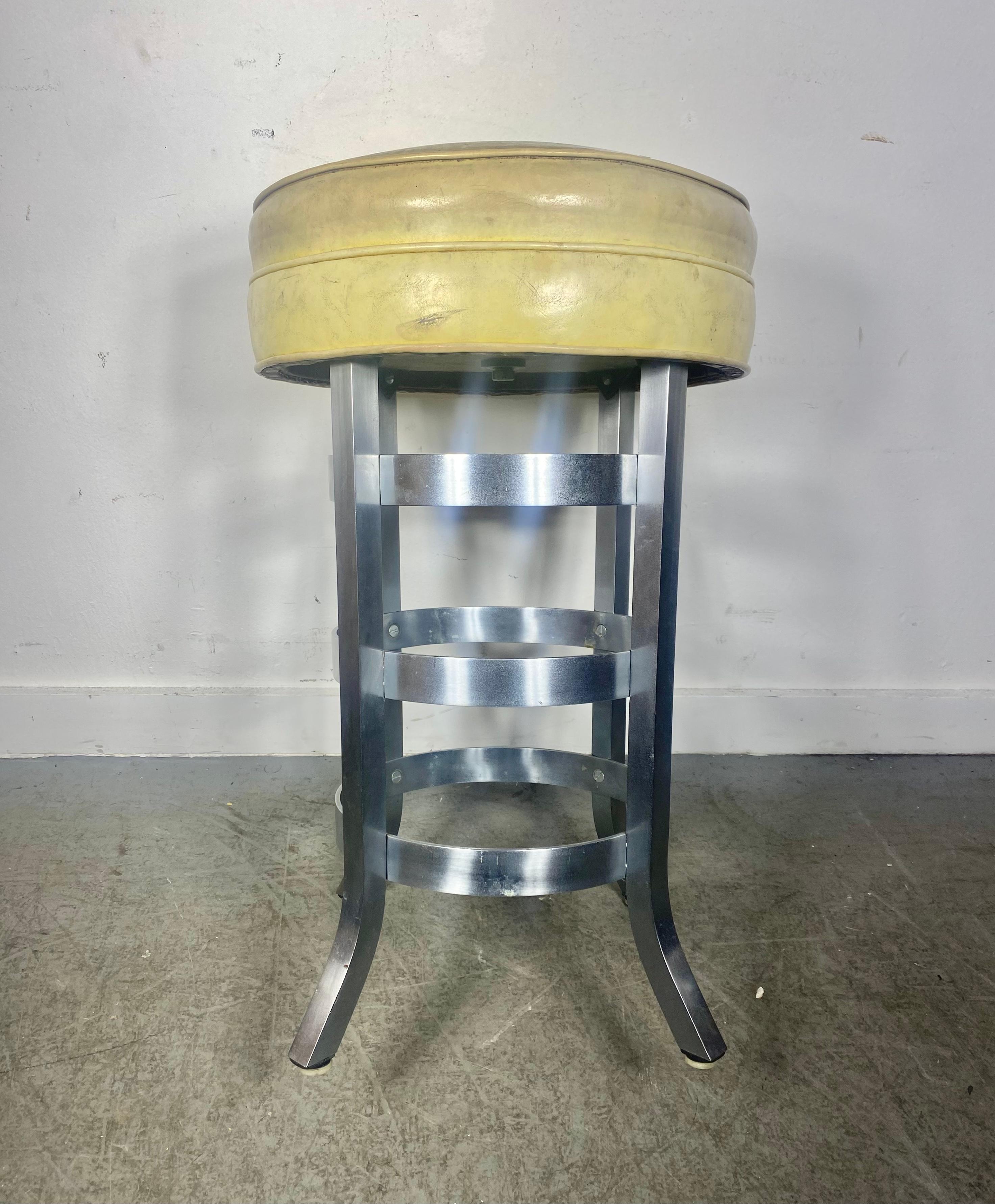 Naugahyde Art Deco / Machine Age bar, counter stool attributed to Gilbert Rhode  For Sale