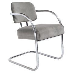 Art Deco Machine Age Bent Aluminum and Platinum Velvet Occasional Chair