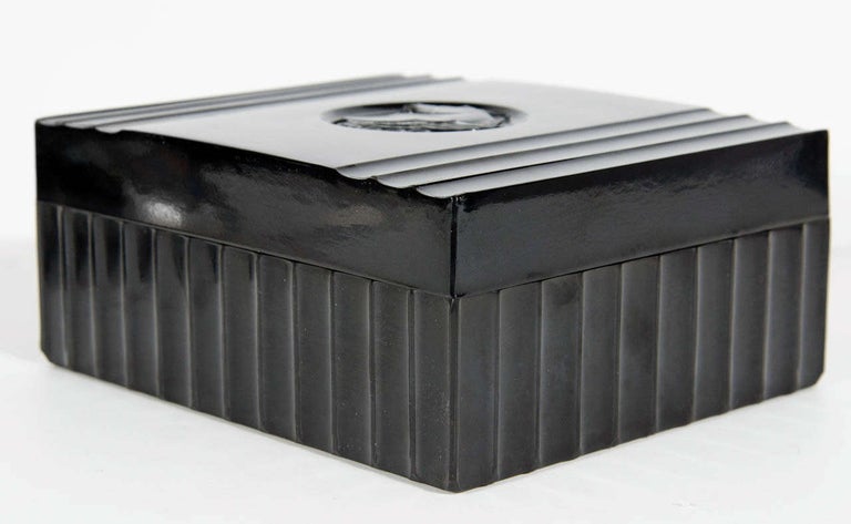 Art Deco Machine Age Black Bakelite Box with a Bas Relief Pegasus ...