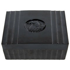 Art Deco Machine Age Black Bakelite Box with a Bas Relief Pegasus Center