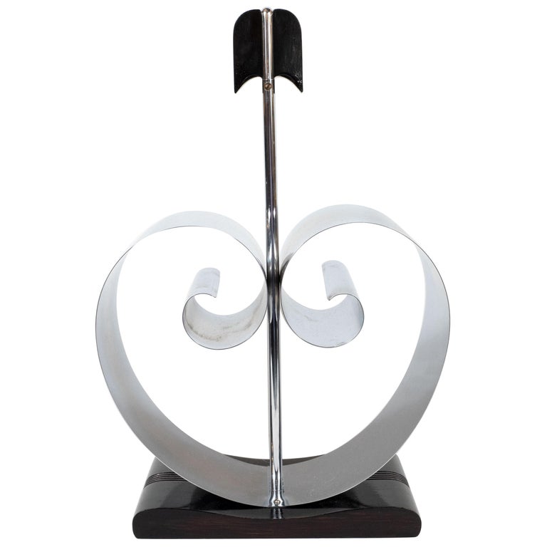 Art Deco Machine Age Black Enamel & Chrome Scroll Form Magazine Stand by Revere For Sale