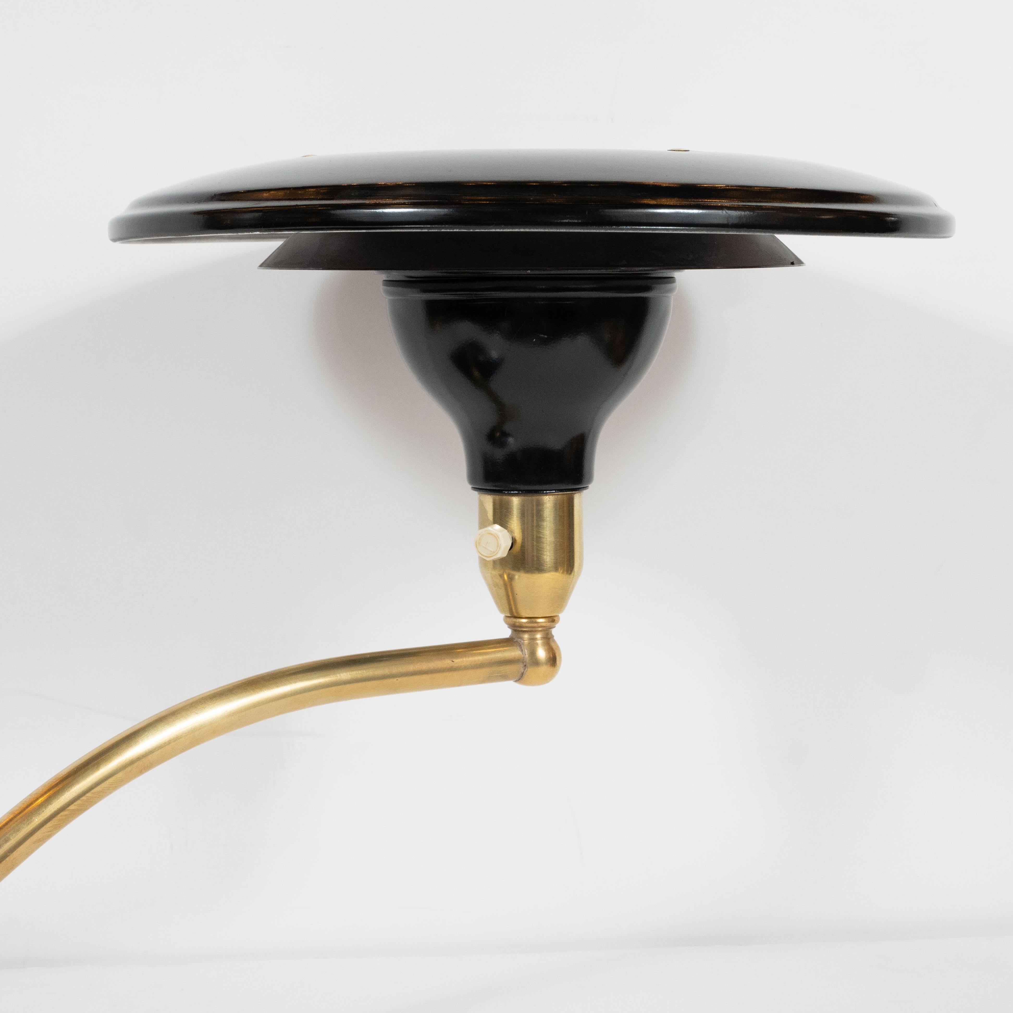 Art Deco Machine Age Black Lacquer and Brass Swing Arm Table Lamp 2