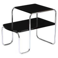 Art Deco Machine Age Black Lacquer and Polished Chrome Two Tier Side/End Table