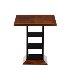 Art Deco Machine Age Black Lacquer & Bookmatched Walnut Side / End Table