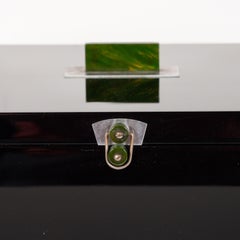 Art Deco Machine Age Black Lacquer, Brushed Aluminium and Jade Bakelite Box