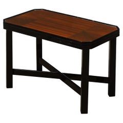 Art Deco Machine Age Black Lacquer Burled & Bookmatched Walnut Side Table