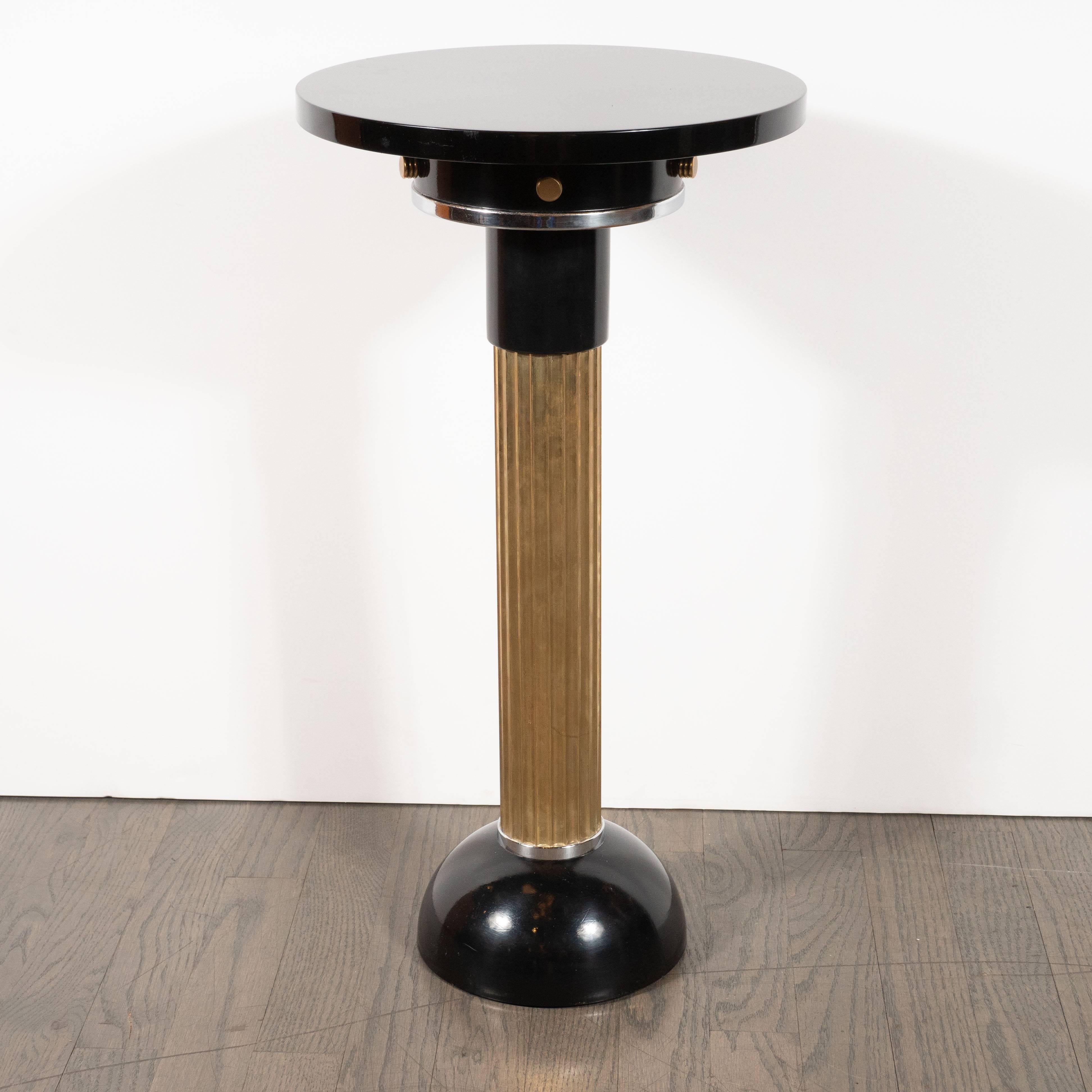 Mid-20th Century Art Deco Machine Age Black Lacquer, Enamel, Brass and Chrome Drinks Table