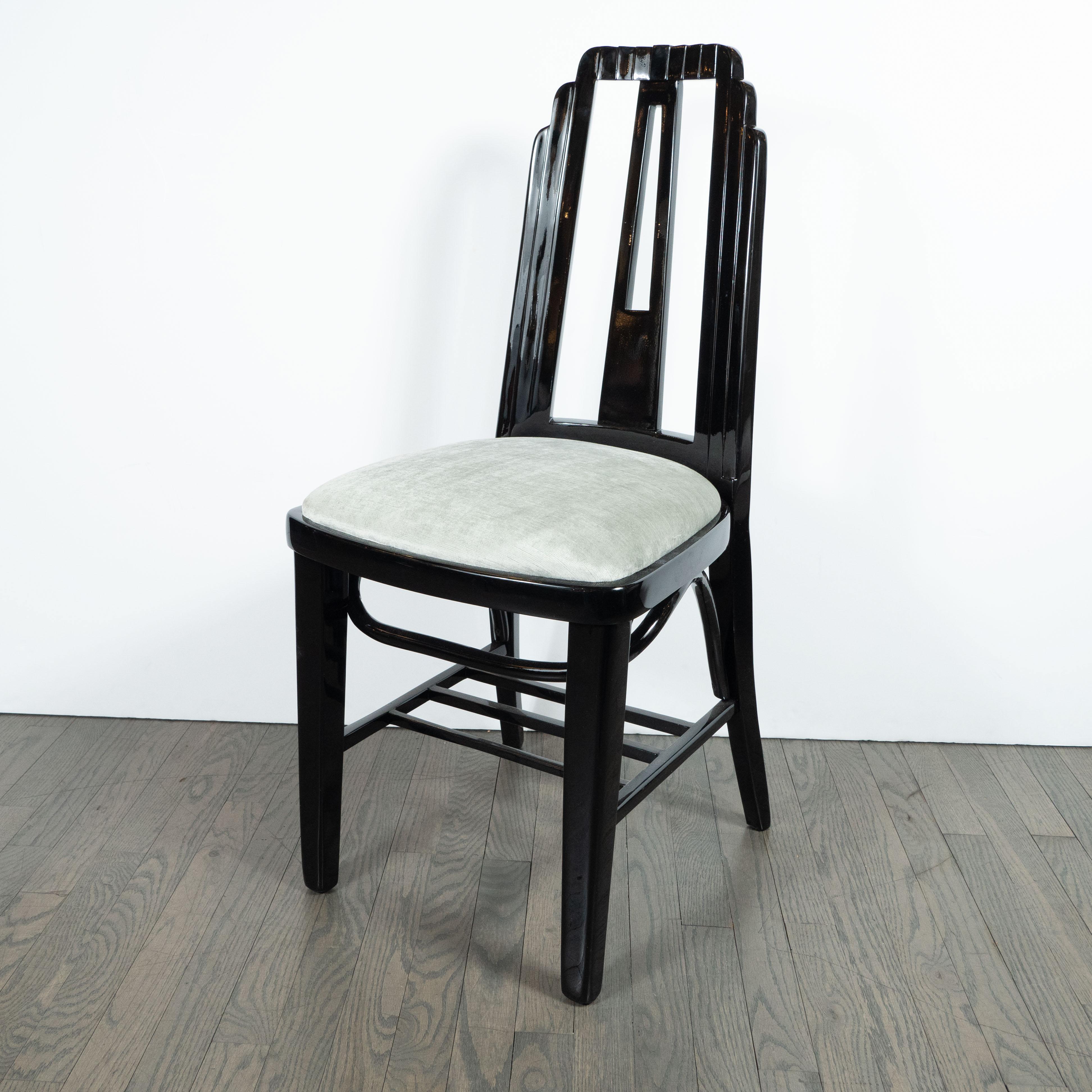 Art Deco Machine Age Black Lacquer Skyscraper Style Occasional or Desk Chair In Excellent Condition For Sale In New York, NY