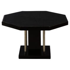 Art Deco Machine Age Black Lacquer, Vitrolite & Brushed Aluminum Cocktail Table