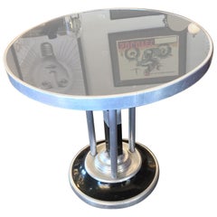 Vintage Art Deco Machine Age Black Vitrolite and Polished Aluminium Coffee Side Table