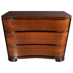 Art Deco Machine Age Bookmatched Mahogany & Black Lacquer Streamlined Low Chest