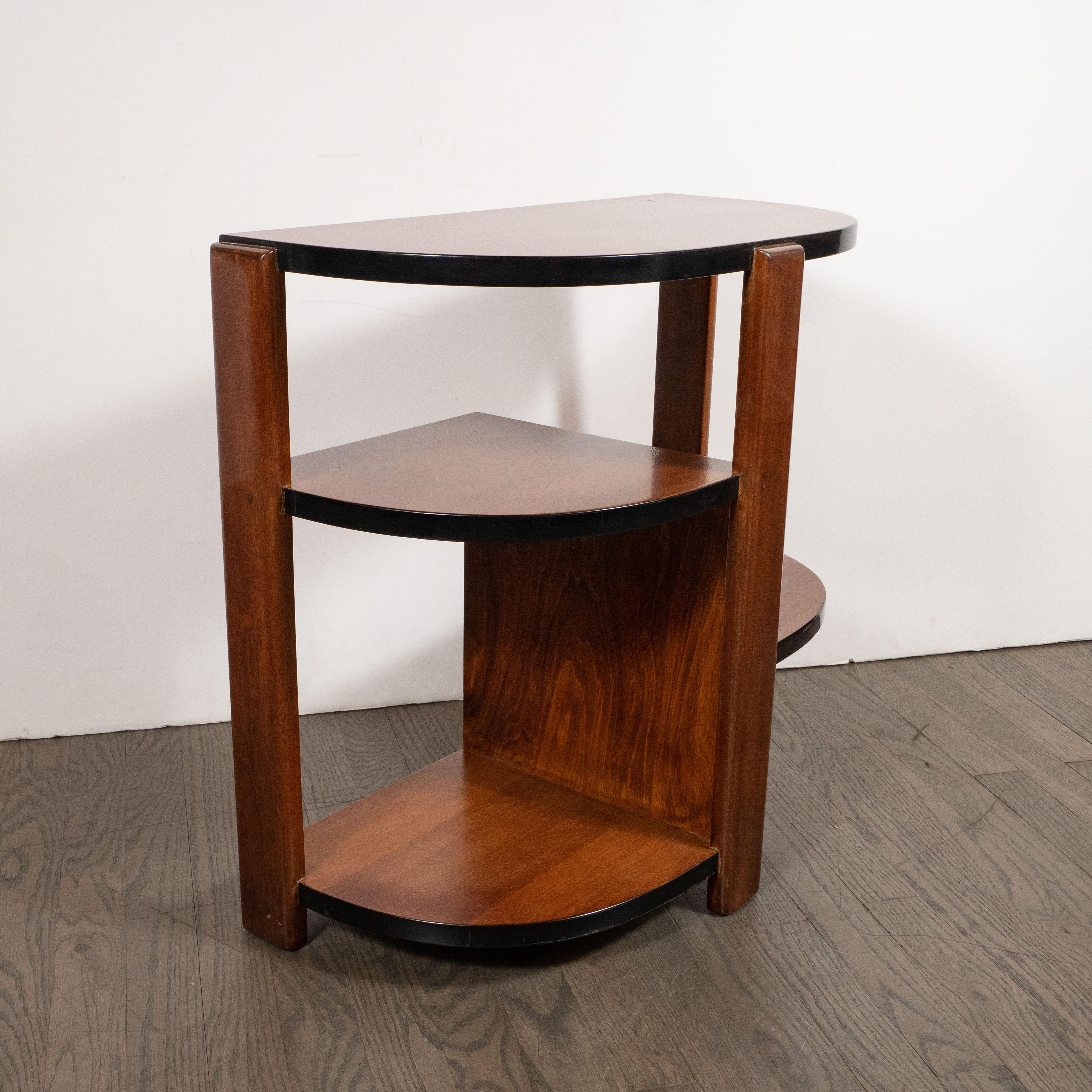 Art Deco Machine Age Bookmatched Walnut & Black Lacquer 4-Tier End/Side Table 5