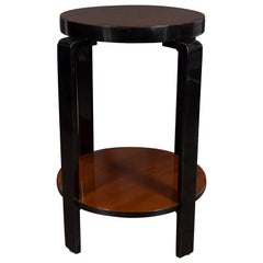 Art Deco Machine Age Bookmatched Walnut Two-Tier Walnut and Black Lacquer Table