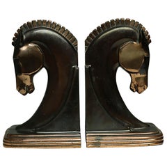 Art Deco Machine Age Bronze/Copper-Plated Trojan Horse Bookends, circa 1930s