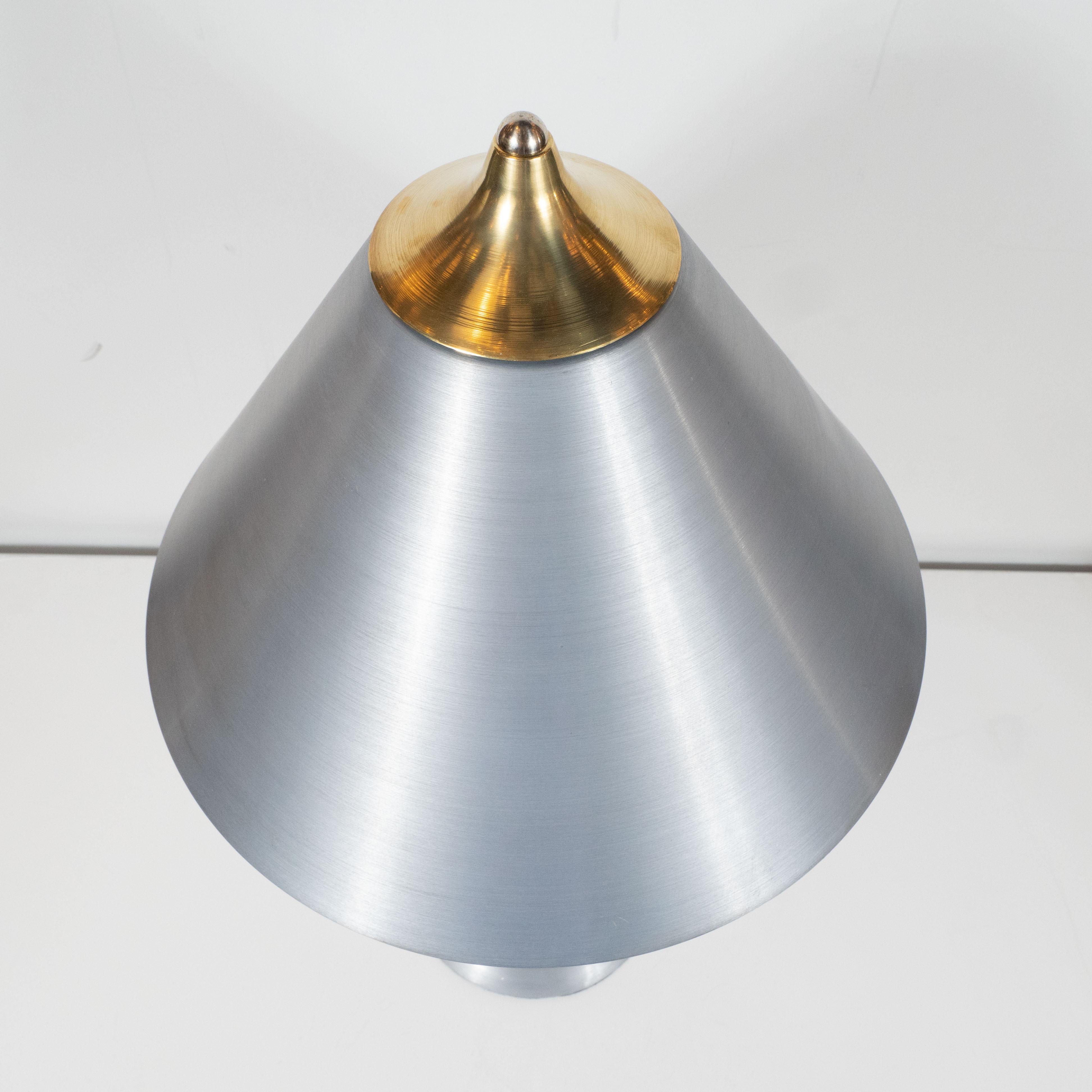 Art Deco Machine Age Brushed Aluminum and Brass Table Lamp In Excellent Condition For Sale In New York, NY