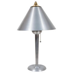 Vintage Art Deco Machine Age Brushed Aluminum and Brass Table Lamp
