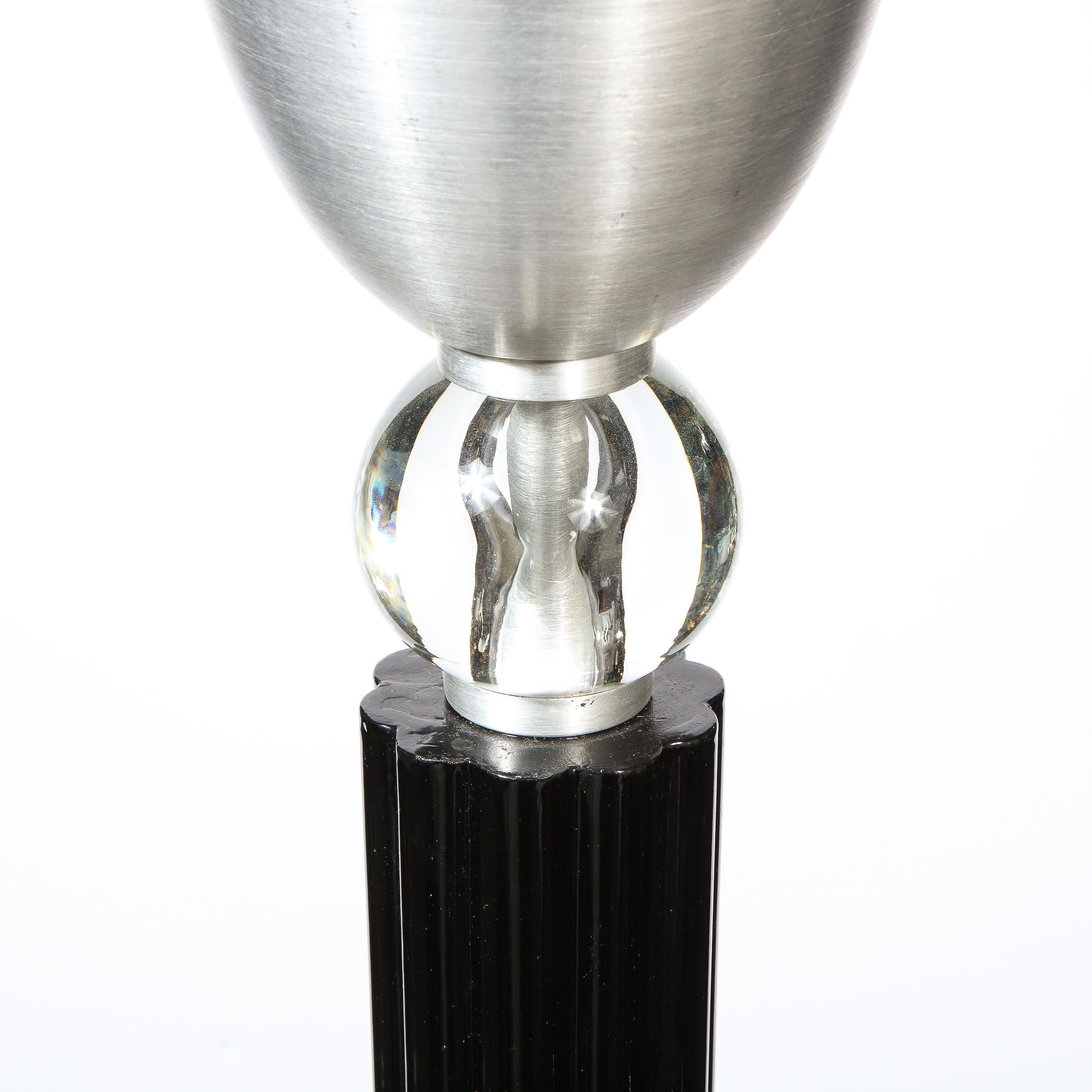 Mid-20th Century Art Deco Machine Age Brushed Aluminum & Black Lacquer Torchiere by Russel Wright