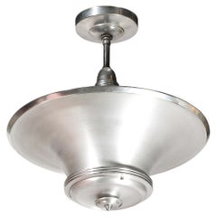 Art Deco Machine Age Brushed Aluminum Pendant Chandelier signed Edwin Guff