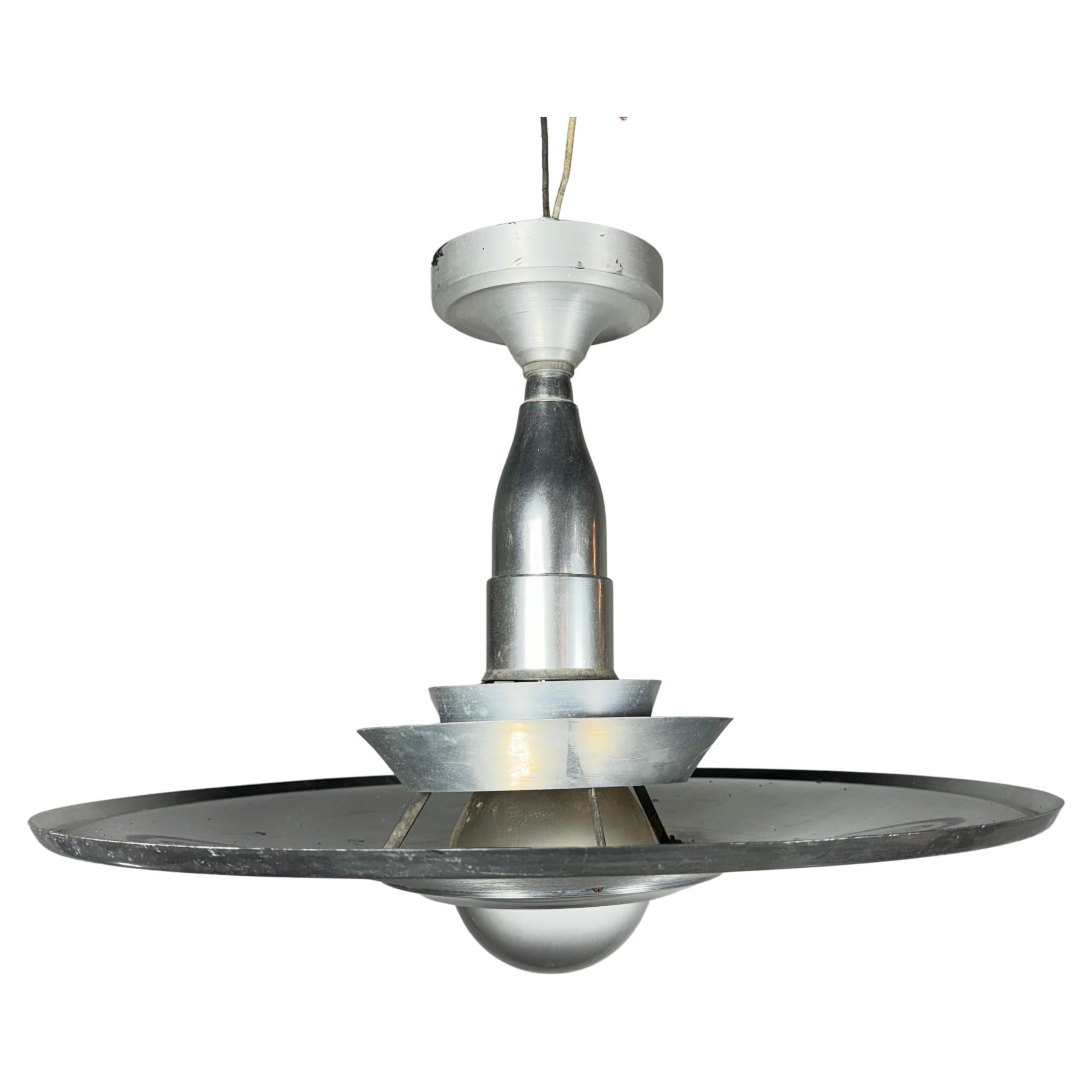 Art Deco, Machine Age Brushed Aluminum "saturn" Hanging Pendant Chandelier