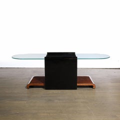 Art Deco Machine Age Bullet Form Glass Top Cocktail Table in Book-Matched Walnut