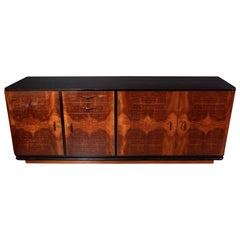 Art Deco Machine Age Burled Bookmatched Walnut and Black Lacquer Sideboard