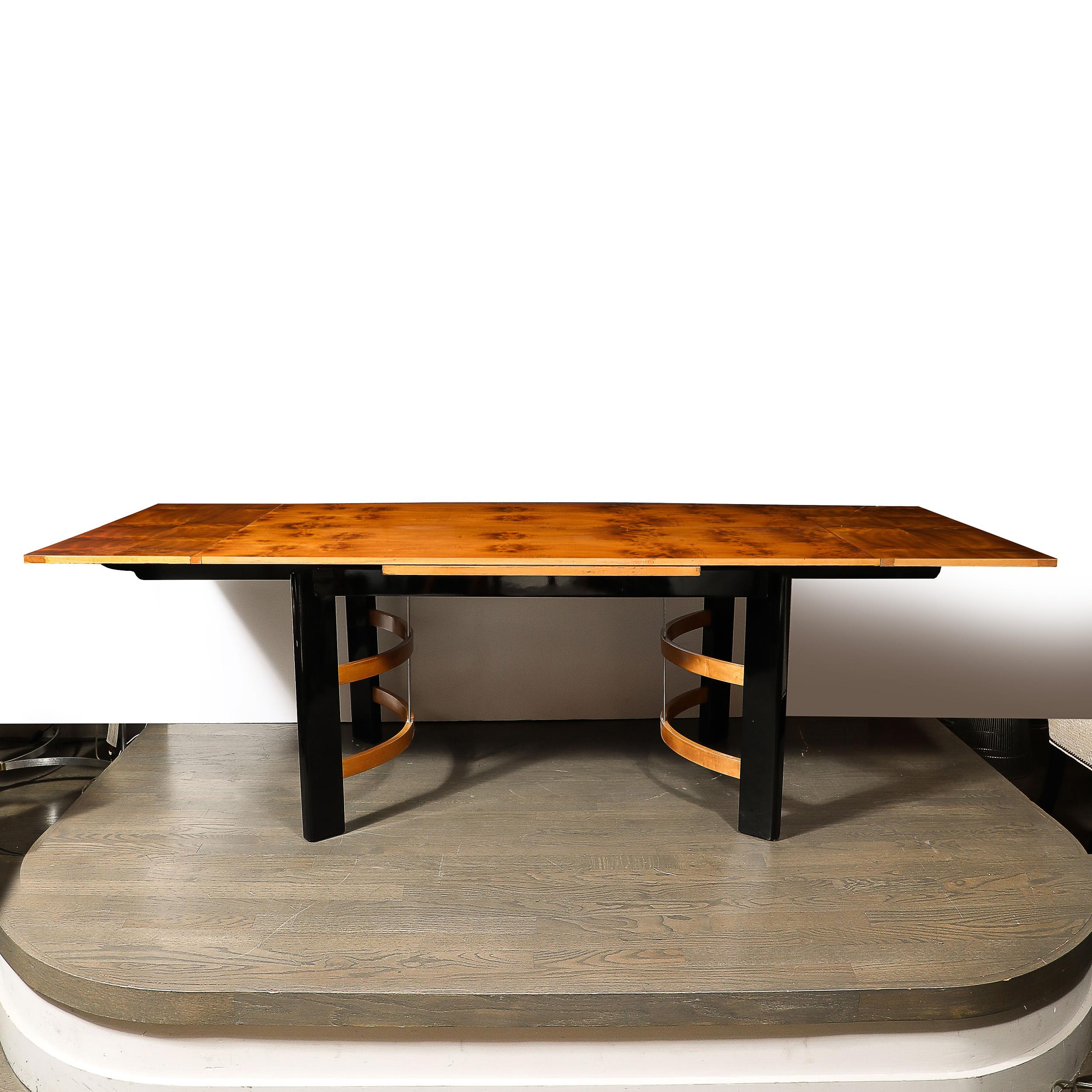 American Art Deco Machine Age Carpathian Elm Expanding Leaf Dining Table by Donald Deskey