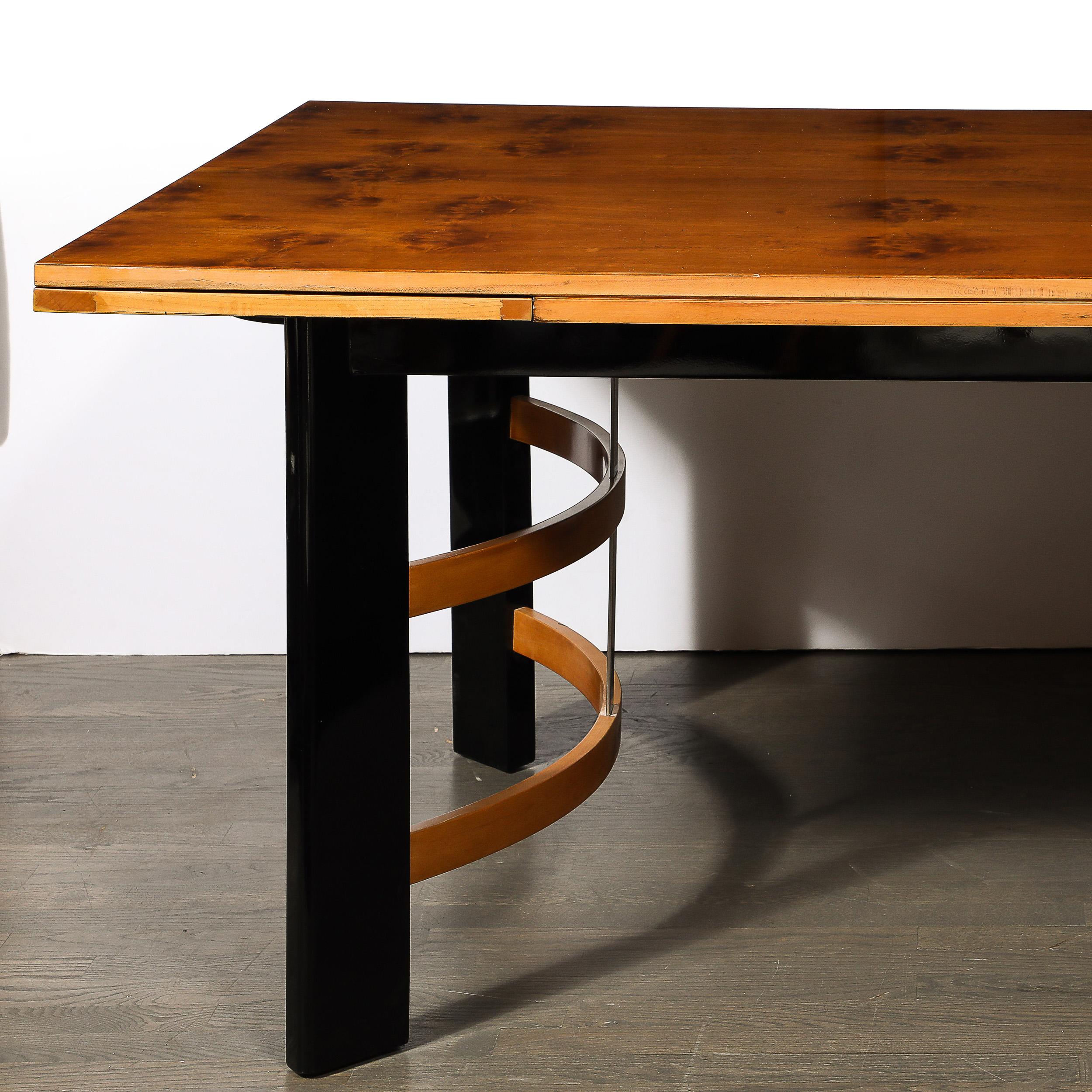 Aluminum Art Deco Machine Age Carpathian Elm Expanding Leaf Dining Table by Donald Deskey