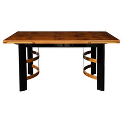 Art Deco Machine Age Carpathian Elm Expanding Leaf Dining Table by Donald Deskey