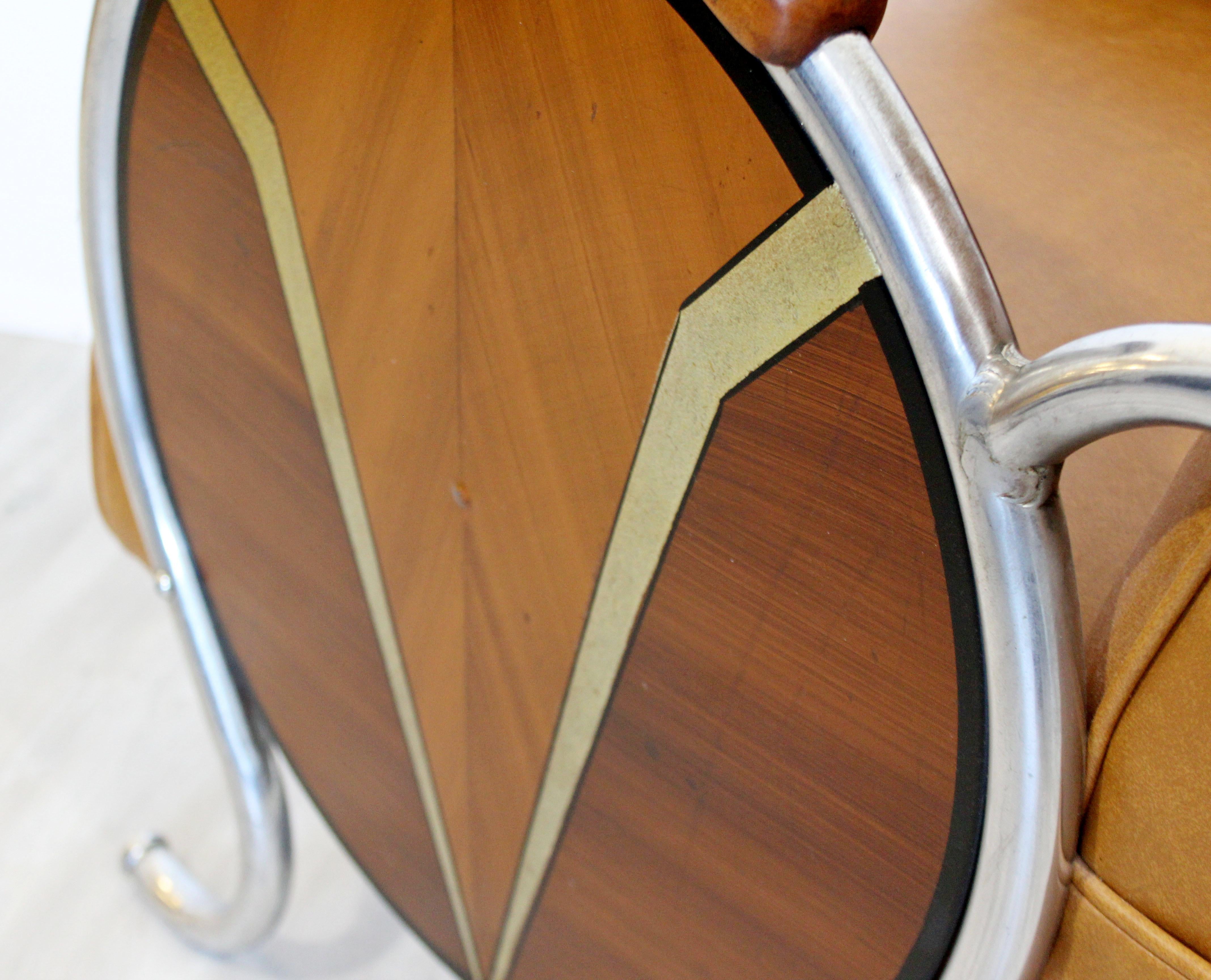 Art Deco Machine Age Carved Wood and Curved Chrome Lounge Armchair, 1940s 5